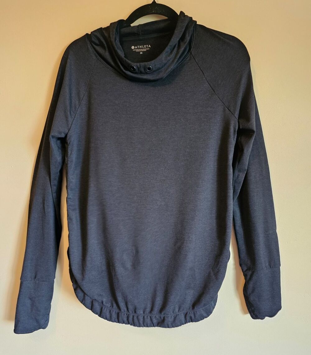 Athleta Essence Hooded Tunic Womens Med Long Sleeve Lightweight Jersey drk Gray